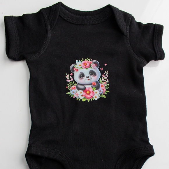 Infant Panda Blue Flower Baby Rib Bodysuit Regular price - Picture 1 of 8